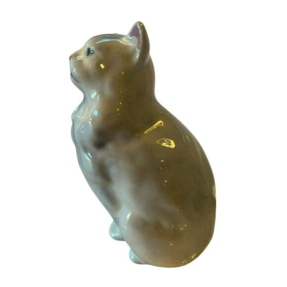 Robert Simons Vintage Ceramic Cat Figurine 4" Blue Gray White Green Eyes - Picture 4 of 7